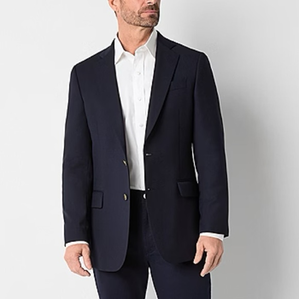 Stafford Wool Sport Jacket Men’s Blazer Size 46 Regular In Navy Blue